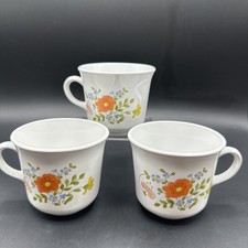 Vintage 1970s Corelle Wildflower Coffee Tea Cups Set of 3 by Corning Ware USA