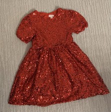 Cat  Jack Girls Sequin Tulle Fit  Flare Red Dress Short Puff Sleeve, M 8 