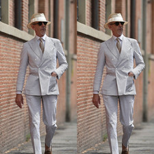 Men's Suits 2 Pieces Formal Business Tuxedos Summer Seersucker Blazers Wedding