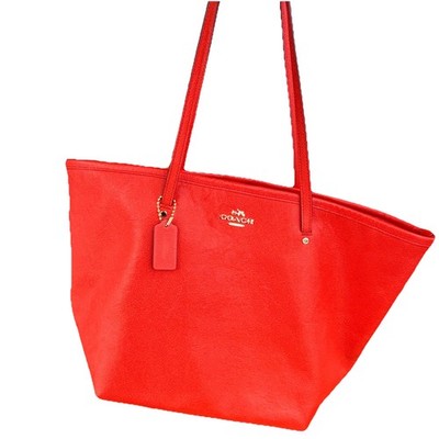Coach Red Large Zip Top Tote Shoulder Bag w/ Bag Charm, Inner Pockets
