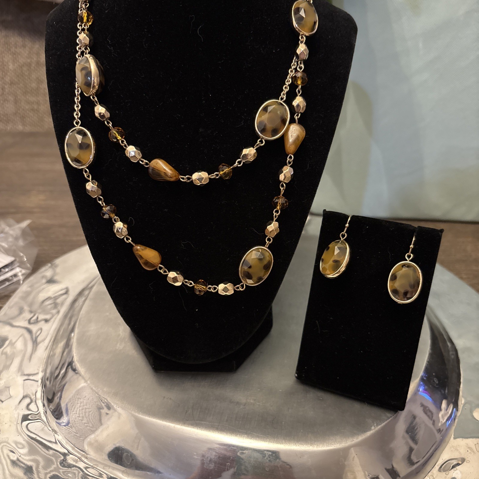 Leopard Or Cheetah Style Signed C1946 Necklace An… - image 1