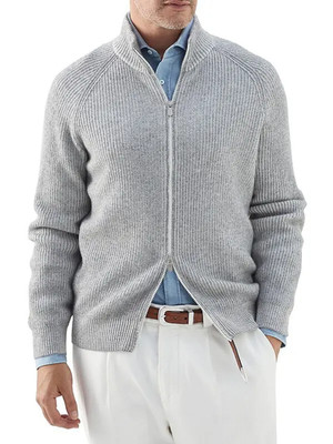 BRUNELLO CUCINELLI 100% Cashmere Cardigan English Rib Knit Sweater Men Size 50 M