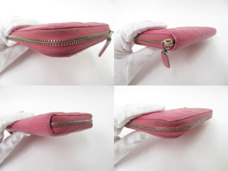 Authentic CHANEL Leather Matelasse Zip Around Long Wallet #41395