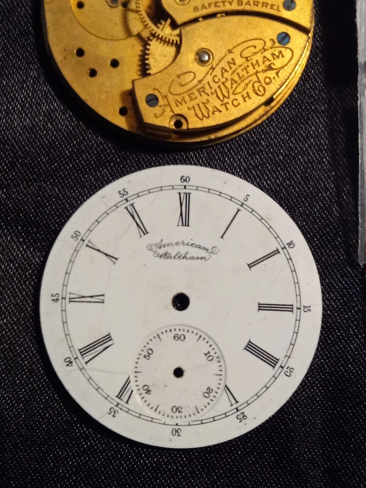 Dial y movimiento del reloj de bolsillo American Waltham 6s (Partes y piezas) Foto 3 de 4