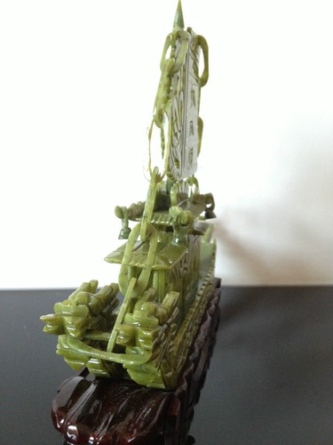 Chinese Natural jade Hand-carved Dragon Boat Statues yifanfengshun 23047 - Picture 4 of 6