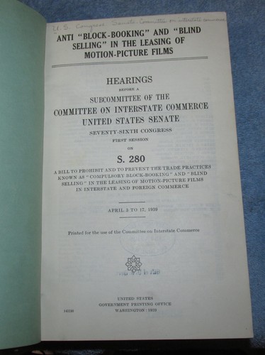 Vtg 1936 & 1939 Congress Subcommittee Hearing Motion Picture Ind Ex Lib HC J105 - Picture 10 of 11