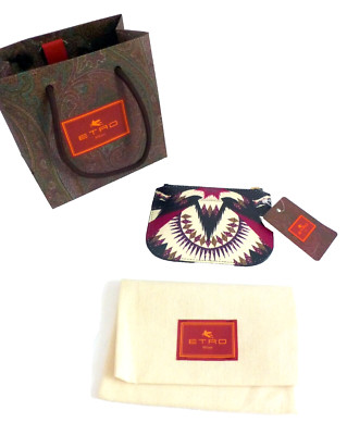 Etro Credit Card Case Western Print Leather Small Wallet Unisex NWT