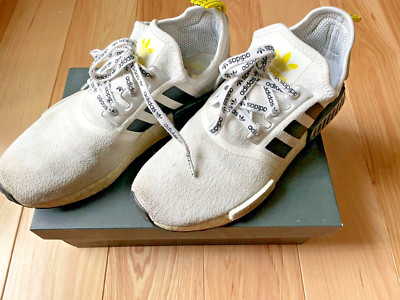 Adidas NMD R1 Primeknit, FV2549, White Black Bright Yellow, Pre-Owned, US  Men: