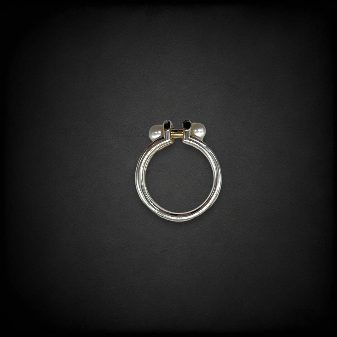 Tiffany&Co. Hardware Double Pearl US5.5 Ring 925 Sterling Silver Used