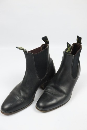 R.M. Williams Leather Heeled Chelsea Ankle Boots Booties Black Round Toe Sz 26CM