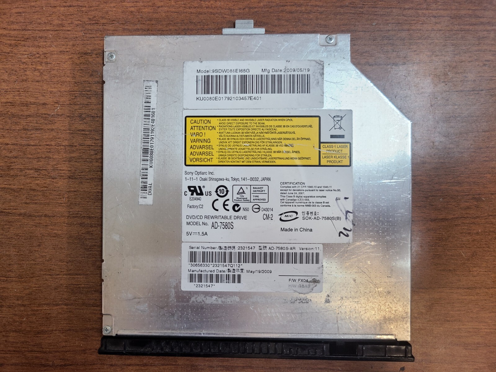 Acer Aspire 5517 DVD CD Drive RW Burner with Bezel AD-7580S 9SDW088EI65G-image