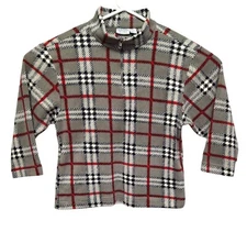 Montana Blues Sweater Womens Large Fleece Pullover Quarter 1/4 Zip Plaid Gray LS