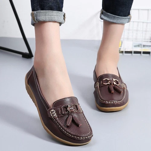 Fit Shoes Loafer Wide Slip On Womens Ladies Shoe Size Work Leather Memory Foam - Picture 18 of 37
