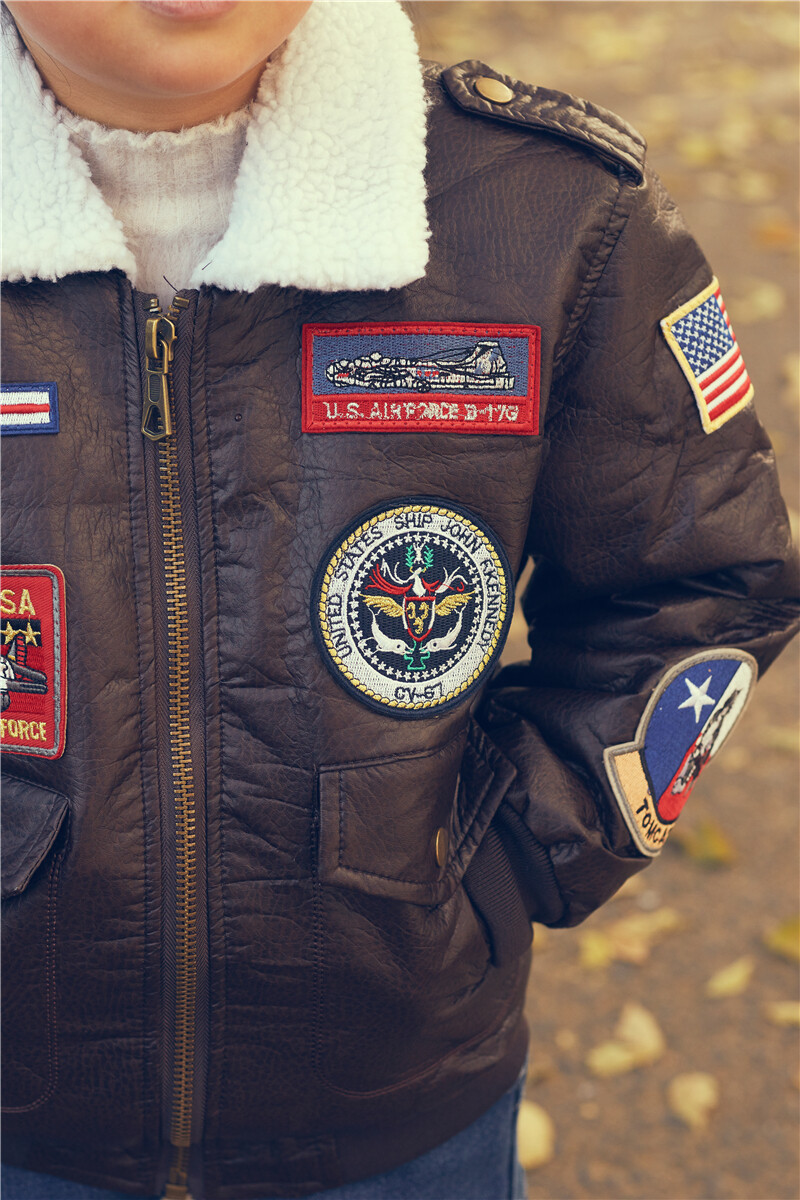 Vintage TOP GUN Kids Boys A2 Bomber Jacket Girls Flight Pilot Winter PU  Leather