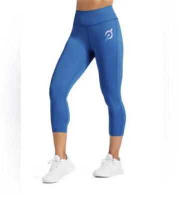 Peloton S Move Capri Legging Blue Logo Front Stretch High Waist Cropped New $78