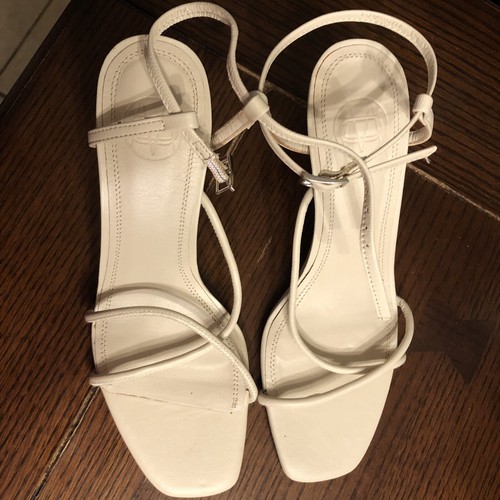 Cream Strappy Sandals Leather 3 Inch Heels Ankle Wrap Massimo Dutti size 6.5