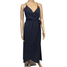 Urban Outfitters Polka Dot V Neck Wrap Maxi Slip Dress Size L Preppy Flowy Long