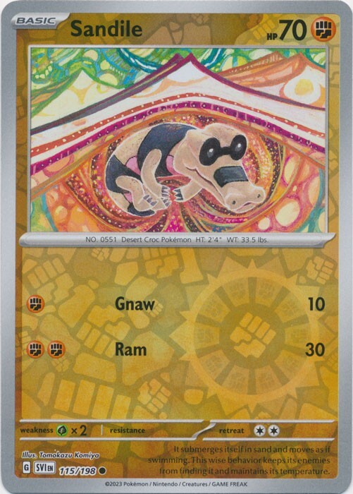 Reverse Holo Sandile - 115/198 Common Scarlet & Violet Base Set Pokemon TCG