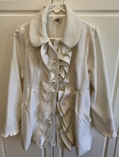 Jolt Coat Off White With Ruffles & Bow Juniors Size Large Nwot