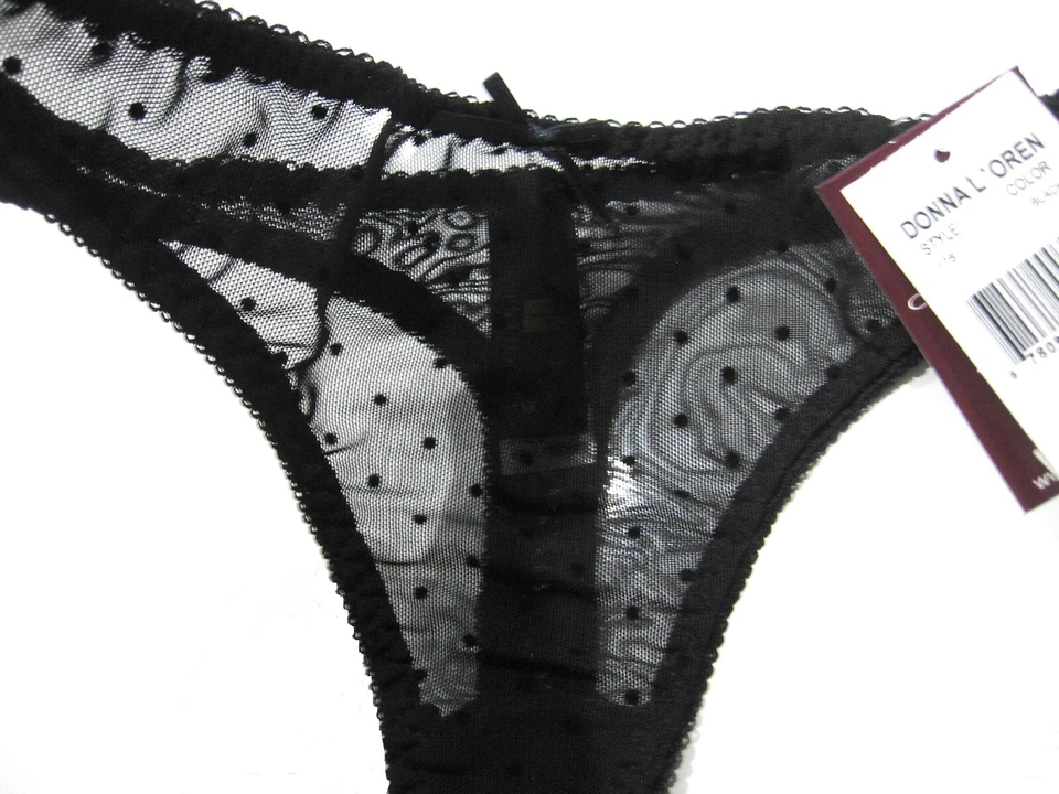 A113 Donna L'oren NUEVO Tanga Para Mujer Lunares Negros Bordes Picot Malla Transparente S M Foto 4 de 4