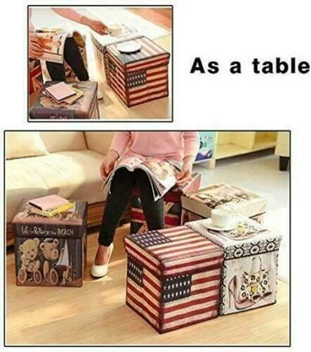 Home Modern Folding Storage Box Pouffe Seat Foot Stool Cube Ottoman Toy With Lid - Image 4 of 4