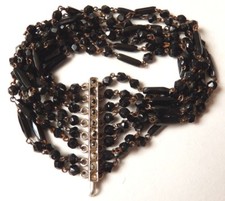 Bracelet à 8 rangs perles de jais Fermoir  argent Ancien vers 1920 silver clasp