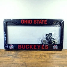 2 Pack, Ohio State University Buckeyes, Black Aluminum Metal License Plate Frame