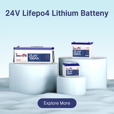 Timeusb 24V 100Ah 50Ah 25Ah LiFePO4 Lithium Battery Deep Cycle For Off-grid Boat