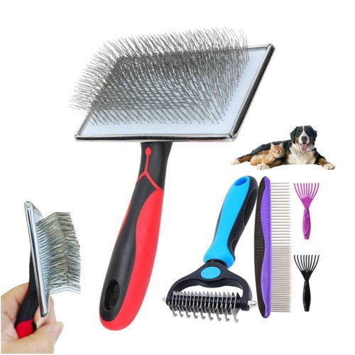 Extra Long Pin Slicker Brush for Dogs Cats Fur Shedding 5-in-1 Grooming Brush
