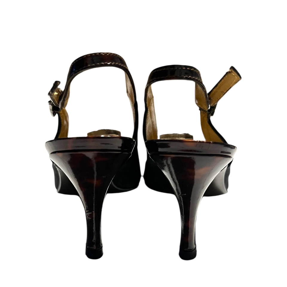 Stuart Weitzman Black Aspect Tortoise Slingback Pointed Kitten Heels Size 6 M - Image 4 of 4
