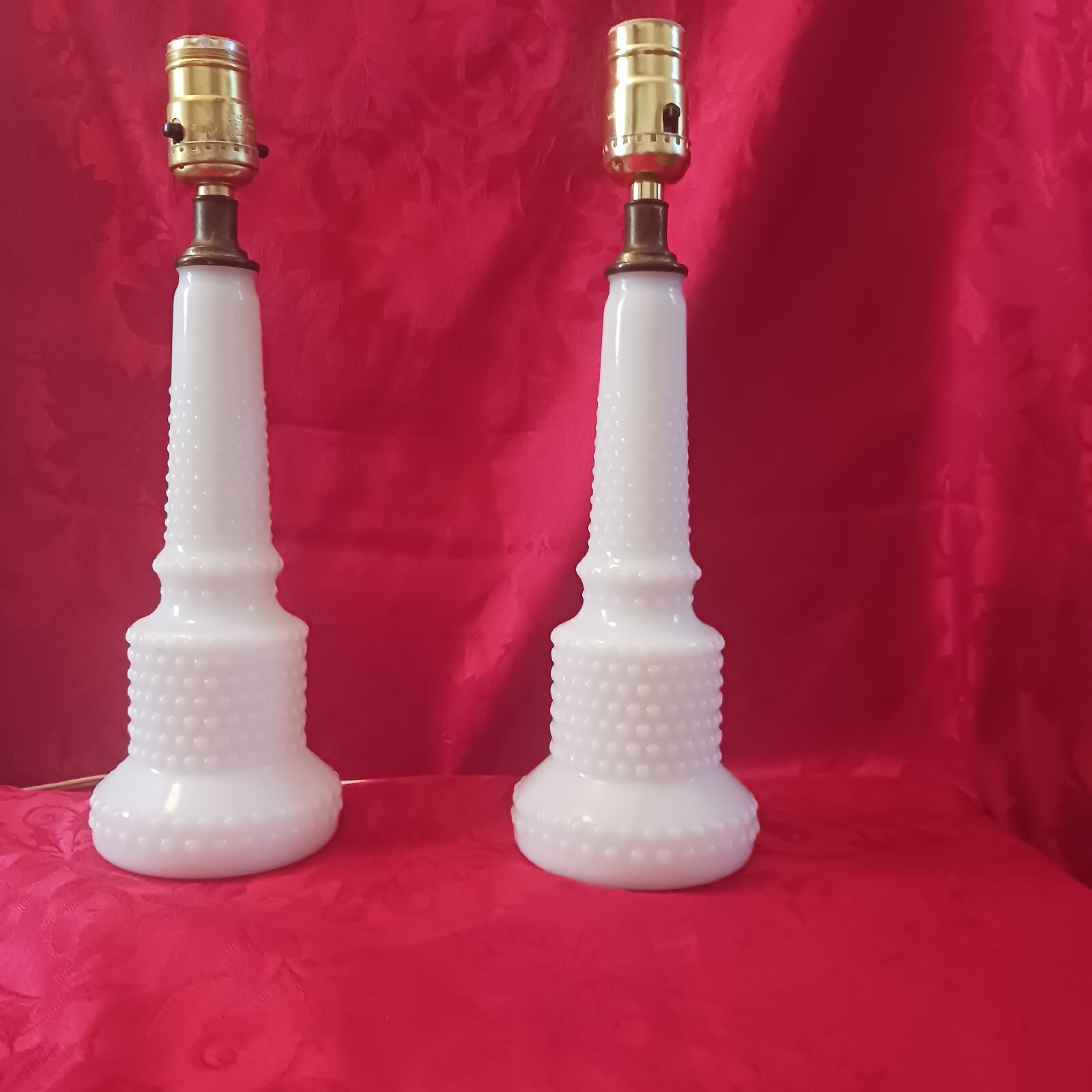 Pair Vintage Milk Glass Hobnail Boudoir Lamps, Leviton eBay