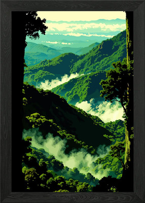 Üppiges grünes Mountain Valley Vista gerahmtes Wandbild Poster Leinwanddruck Bild