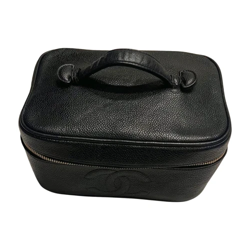 Vintage CHANEL Caviar Skin Vanity Case Handbag Pouch Black CC Logo READ DESC - Picture 2 of 8