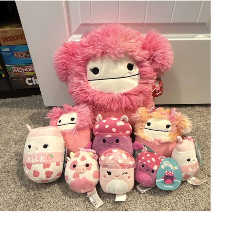 Lot of 9 Squishmallows Pink Plush Stuffed Animals Pink Mixed Lot (Cow, Mushroom)