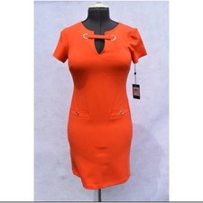 Tommy Hilfiger Essential Scuba Crepe Short-Sleeve Grommet Dress, Orange NWT 10