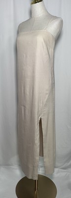 Antonio Melani Dress Midi XL Spaghetti Linen Blend Slit Stretch Natural $159