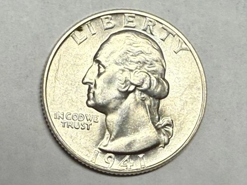 1941 satiny white BU WASHINGTON silver U.S. quarter dollar. #kg7