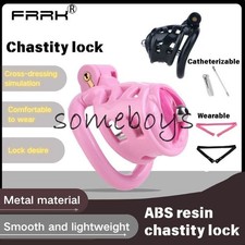 Pink ABS Resin Chastity Cage Men-Anti Cheating Device with Plug Belt CB Lock