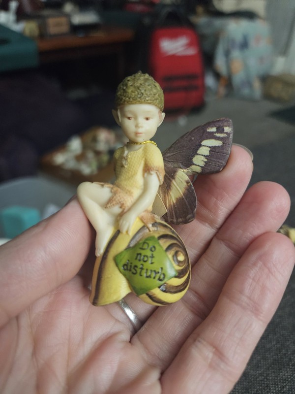 Butterfly Fairy Country Artist Boy With Snail  Do Not Disturb Sign Figurine