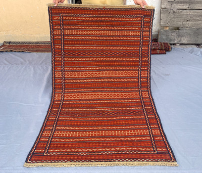 3'5 x 5'4 Ft Vintage Afghan Kilim Rug - Tribal Flatweave Carpet - Warm Rust Rug