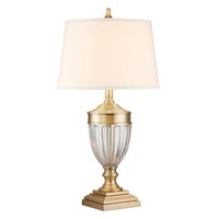Nachttischleuchte Tischlampe Schlafzimmerleuchte Messing Stahl Glas Leinen E27