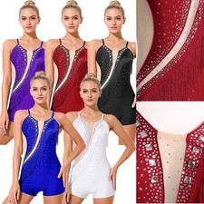 Womens Jumpsuit Tango Bodysuit Boy-shorts Rompers Sheer Latin Leotard Dance