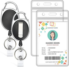 2 Pack ID Badge Holder with Retractable Badge Reel Clear Vertical ID Card Holder