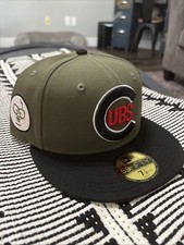 Chicago Cubs Hat New Era 59Fifty Olive Green/Black Harry Caray Patch Size 7-1/4