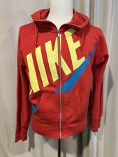 Nike Zip Up Hoodie Vintage Gray Tag Size Medium Red With Bright Nike Graphics
