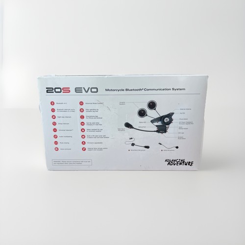 New! Sena 20S EVO Motorcycle Bluetooth Headset System w/ SC-A0354 Mic Speakers - Picture 2 of 4