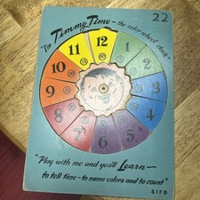 Vintage SIFO Wooden Puzzle Timmy Time Color Wheel Clock Wood 1950's