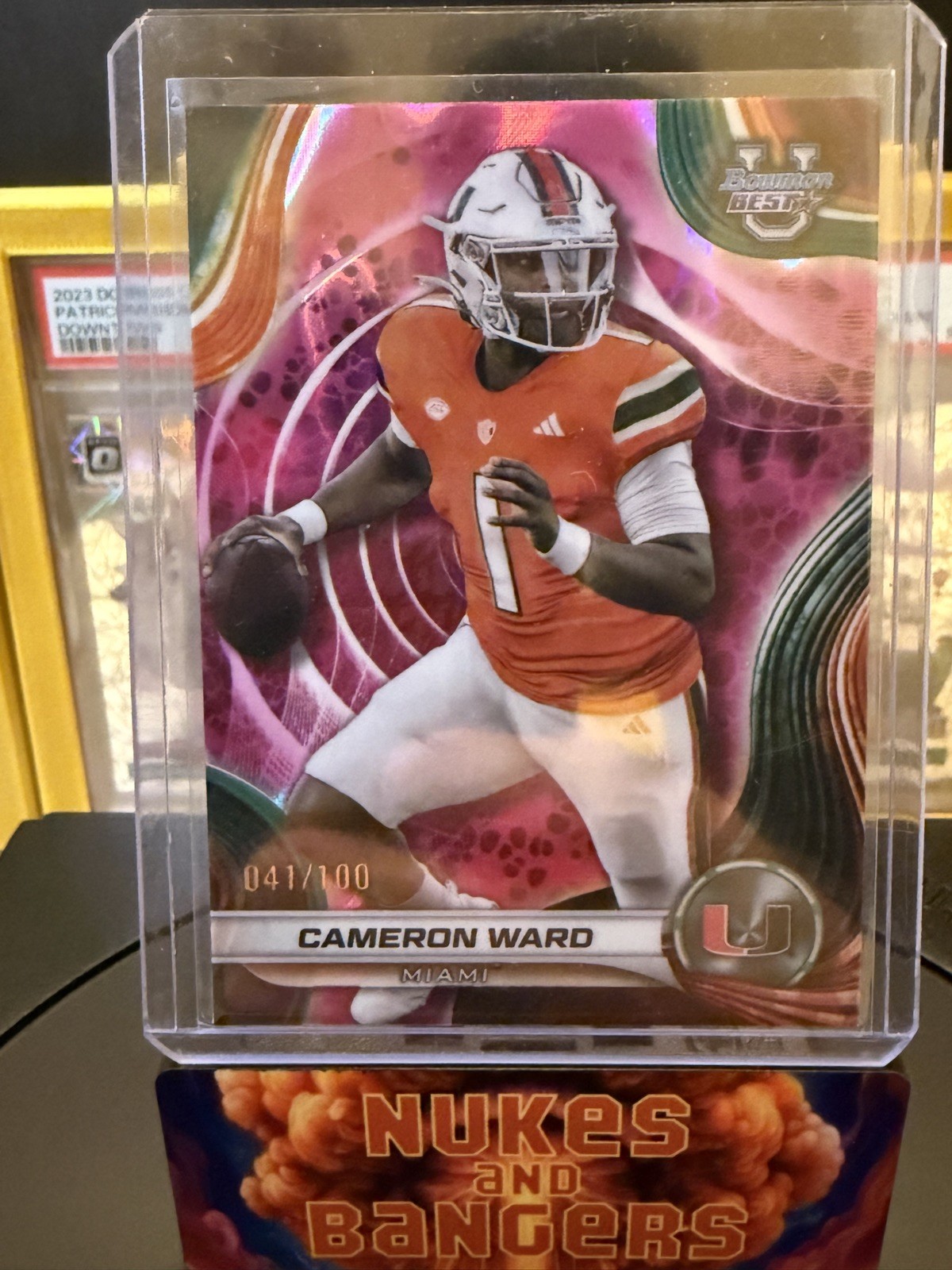 CAMERON WARD 2024 Bowman Best U Pink Lava #'d /100 Cam Ward #8 UMiami / Titans