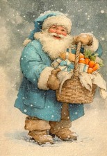 Grußkarte* Kunstlerkarte* Vintage Weihnachten* Weihnachtsmann im blauen Pelzmant