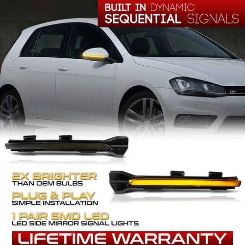 [SEQUENTIAL BLINKER] Fit 15-20 VW Golf/R/GTI Amber LED Side Mirror Lights Lamps